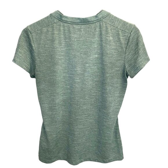 REI Double V-Neck Pleated Short Sleeve Dri Fit Tee Green Gorpcore Activewear XS - Picture 2 of 8